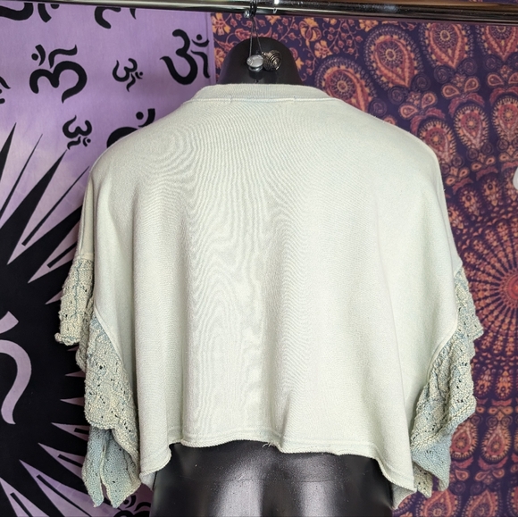 Altar'd State Kaia Crochet Flutter Sleeve Top in Green Sage | Size M - Picture 3 of 5